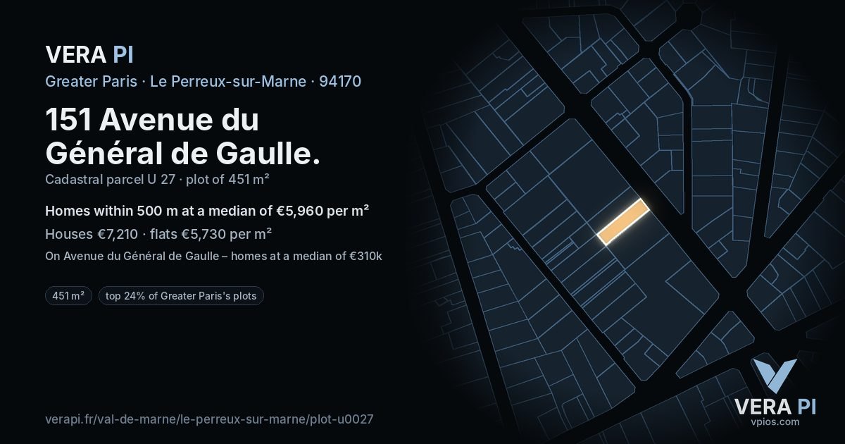 151 Avenue du Général de Gaulle, Le Perreux-sur-Marne at night – the plot lit, the parcels around coloured by the prices near them