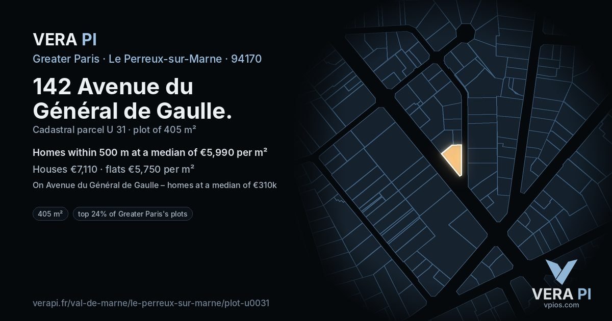142 Avenue du Général de Gaulle, Le Perreux-sur-Marne at night – the plot lit, the parcels around coloured by the prices near them