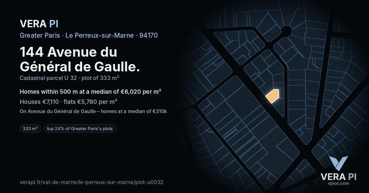 144 Avenue du Général de Gaulle, Le Perreux-sur-Marne at night – the plot lit, the parcels around coloured by the prices near them