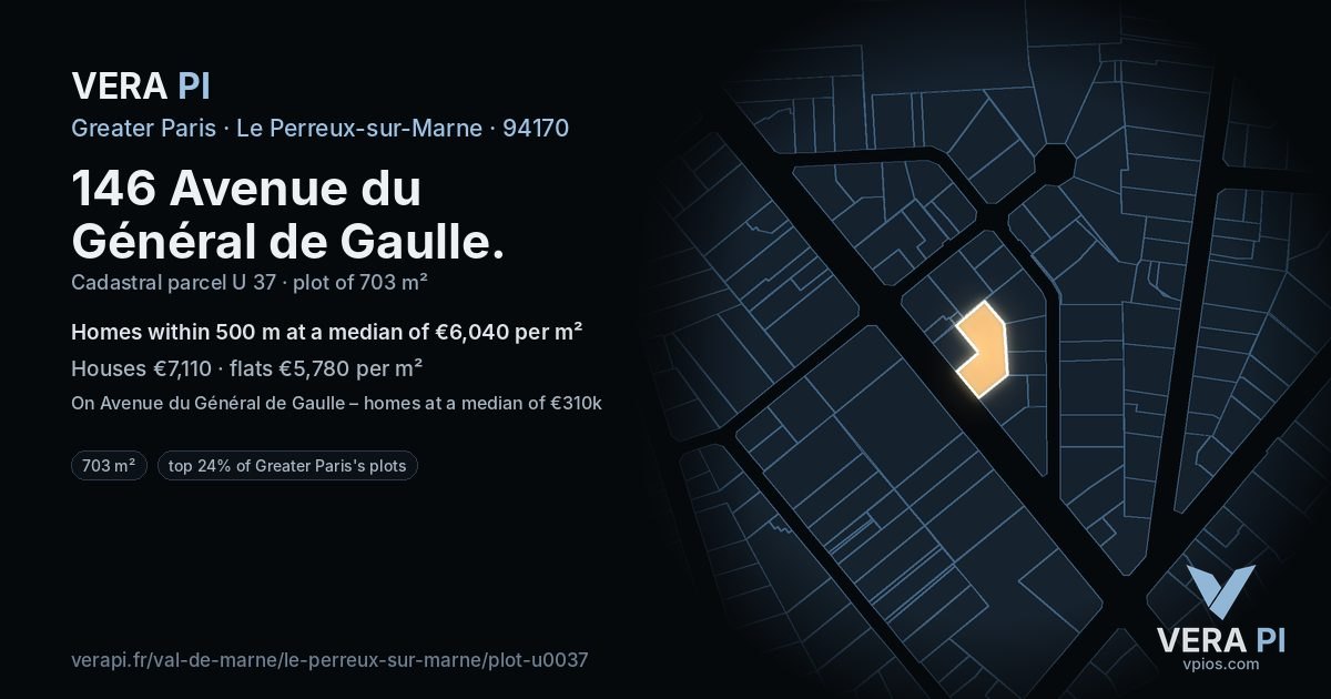 146 Avenue du Général de Gaulle, Le Perreux-sur-Marne at night – the plot lit, the parcels around coloured by the prices near them