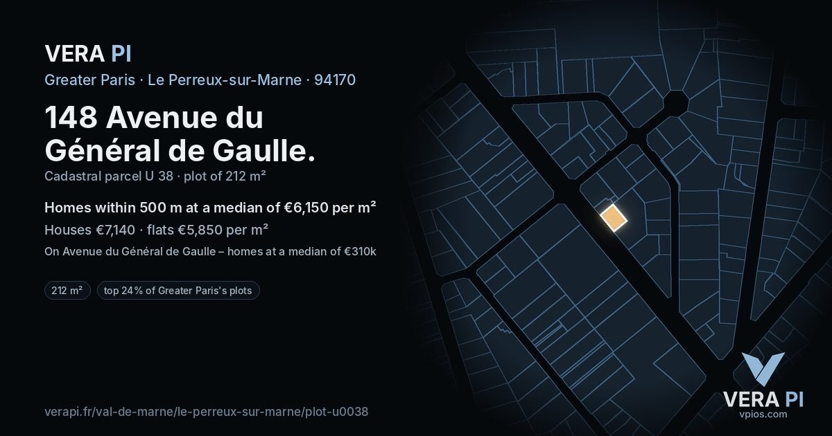 148 Avenue du Général de Gaulle, Le Perreux-sur-Marne at night – the plot lit, the parcels around coloured by the prices near them