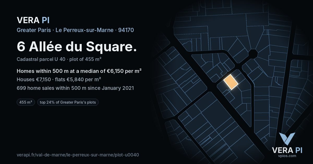 6 Allée du Square, Le Perreux-sur-Marne at night – the plot lit, the parcels around coloured by the prices near them