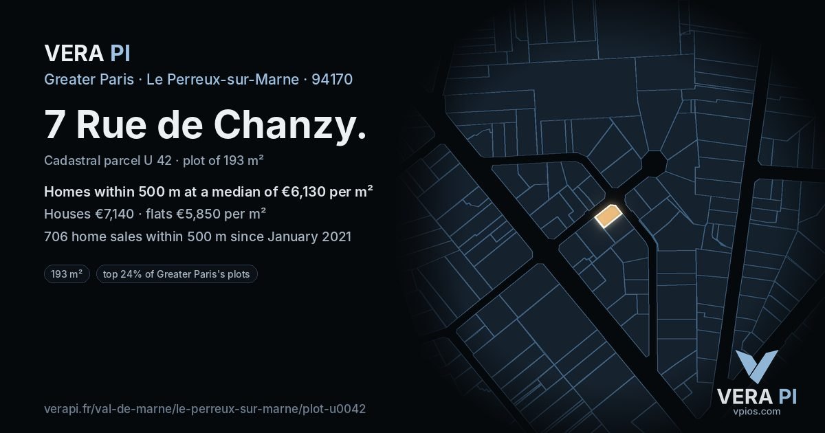 7 Rue de Chanzy, Le Perreux-sur-Marne at night – the plot lit, the parcels around coloured by the prices near them