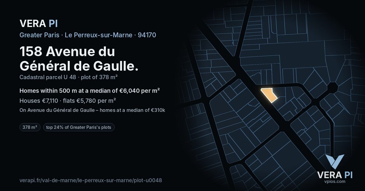 158 Avenue du Général de Gaulle, Le Perreux-sur-Marne at night – the plot lit, the parcels around coloured by the prices near them