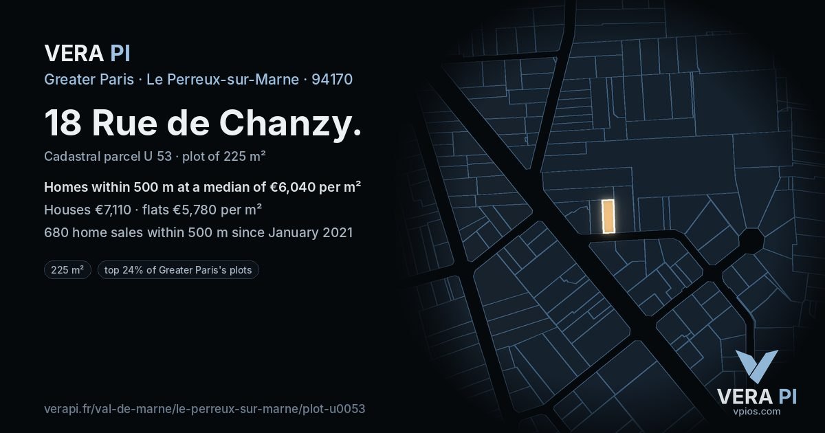 18 Rue de Chanzy, Le Perreux-sur-Marne at night – the plot lit, the parcels around coloured by the prices near them