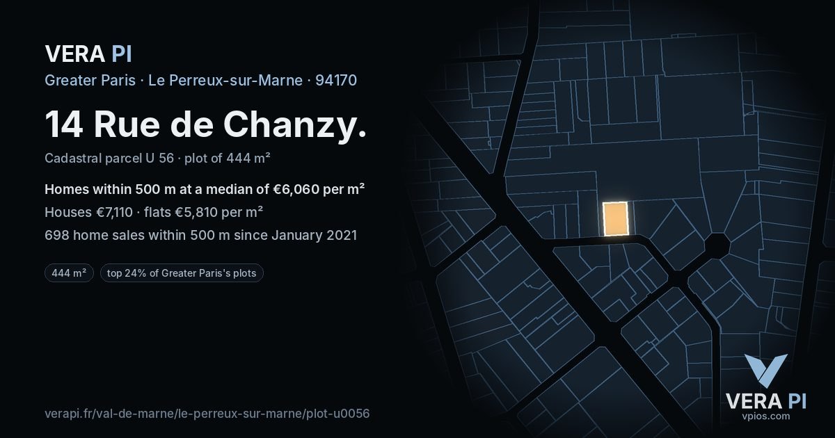 14 Rue de Chanzy, Le Perreux-sur-Marne at night – the plot lit, the parcels around coloured by the prices near them