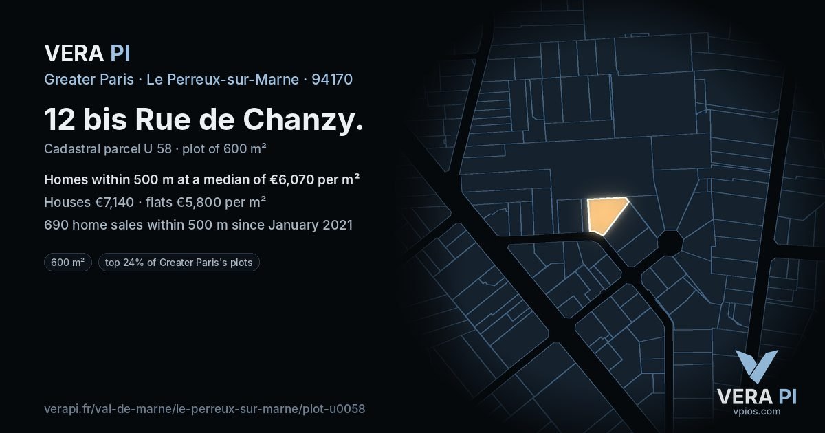 12 bis Rue de Chanzy, Le Perreux-sur-Marne at night – the plot lit, the parcels around coloured by the prices near them