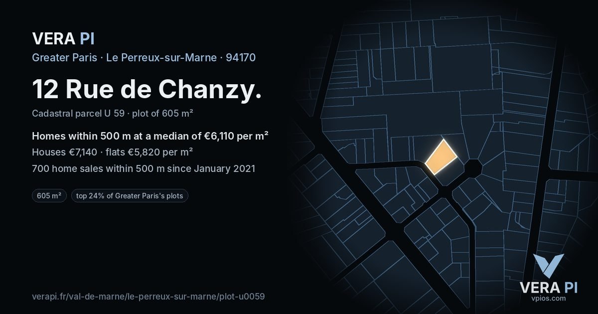 12 Rue de Chanzy, Le Perreux-sur-Marne at night – the plot lit, the parcels around coloured by the prices near them