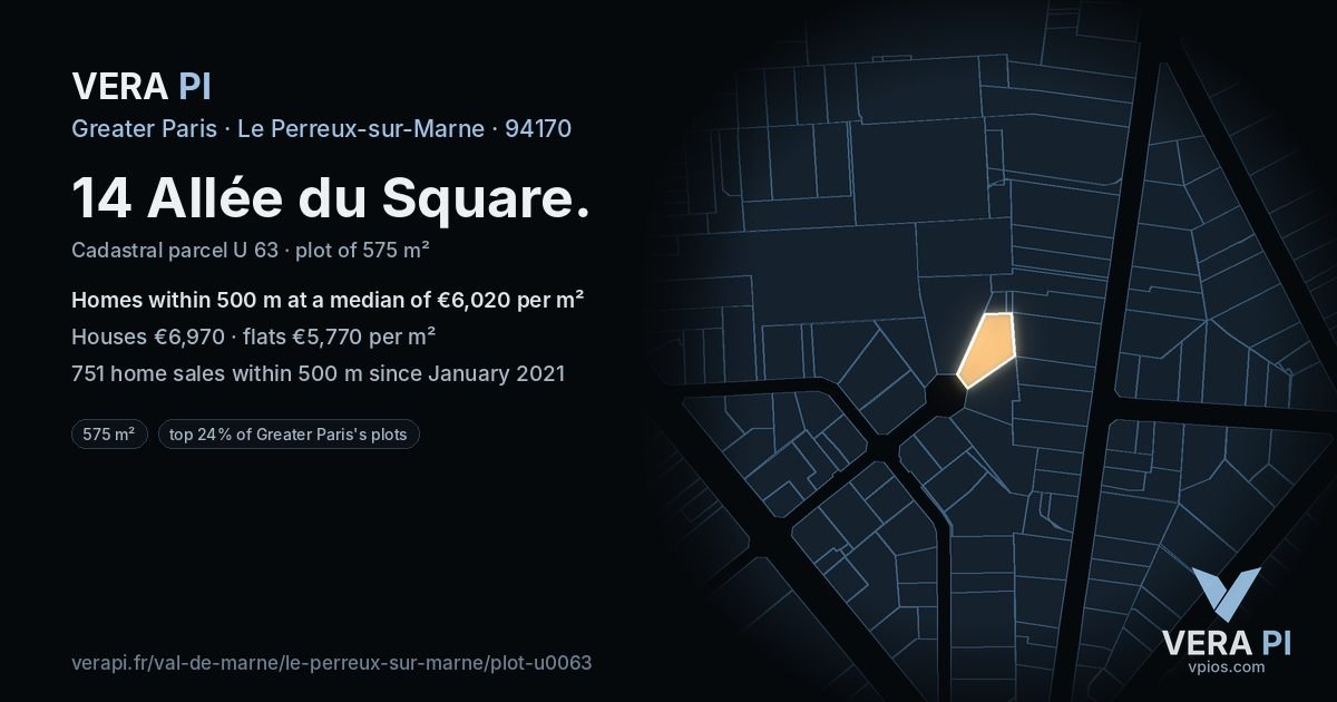 14 Allée du Square, Le Perreux-sur-Marne at night – the plot lit, the parcels around coloured by the prices near them