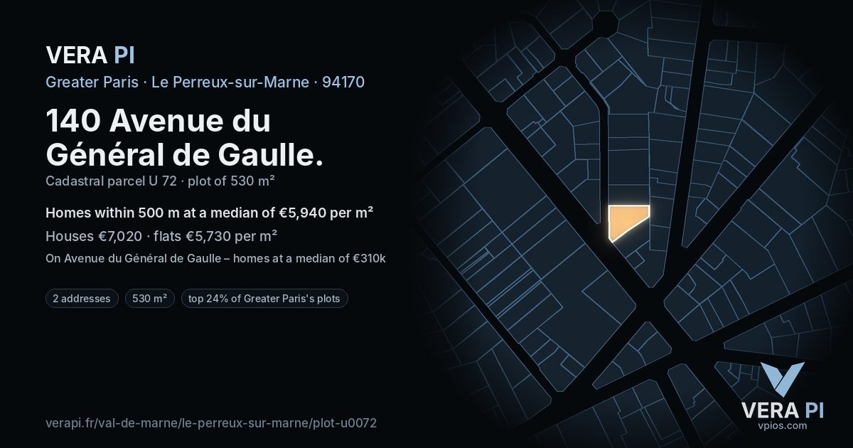 140 Avenue du Général de Gaulle, Le Perreux-sur-Marne at night – the plot lit, the parcels around coloured by the prices near them