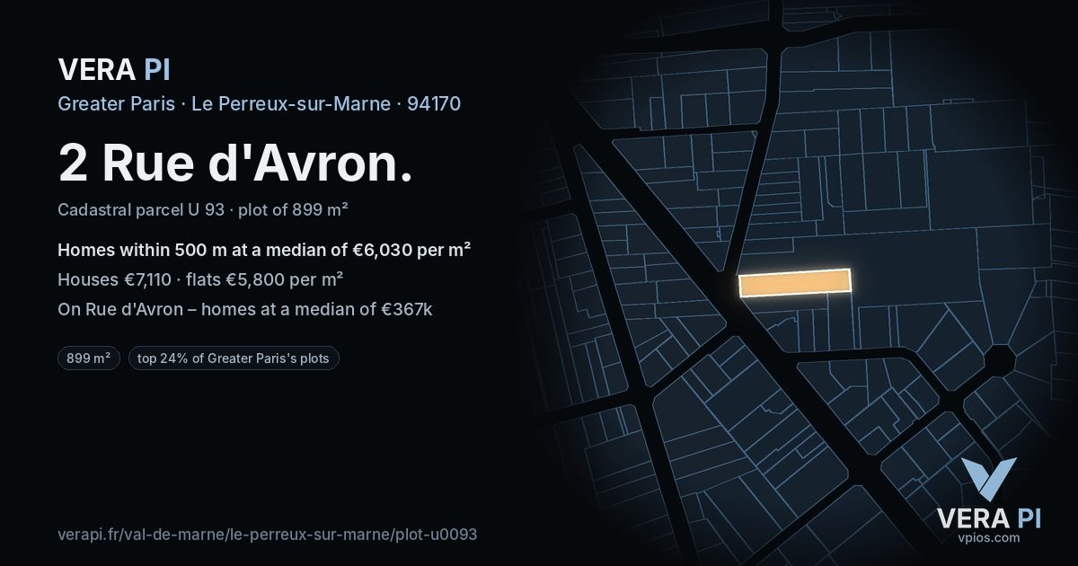 2 Rue d'Avron, Le Perreux-sur-Marne at night – the plot lit, the parcels around coloured by the prices near them