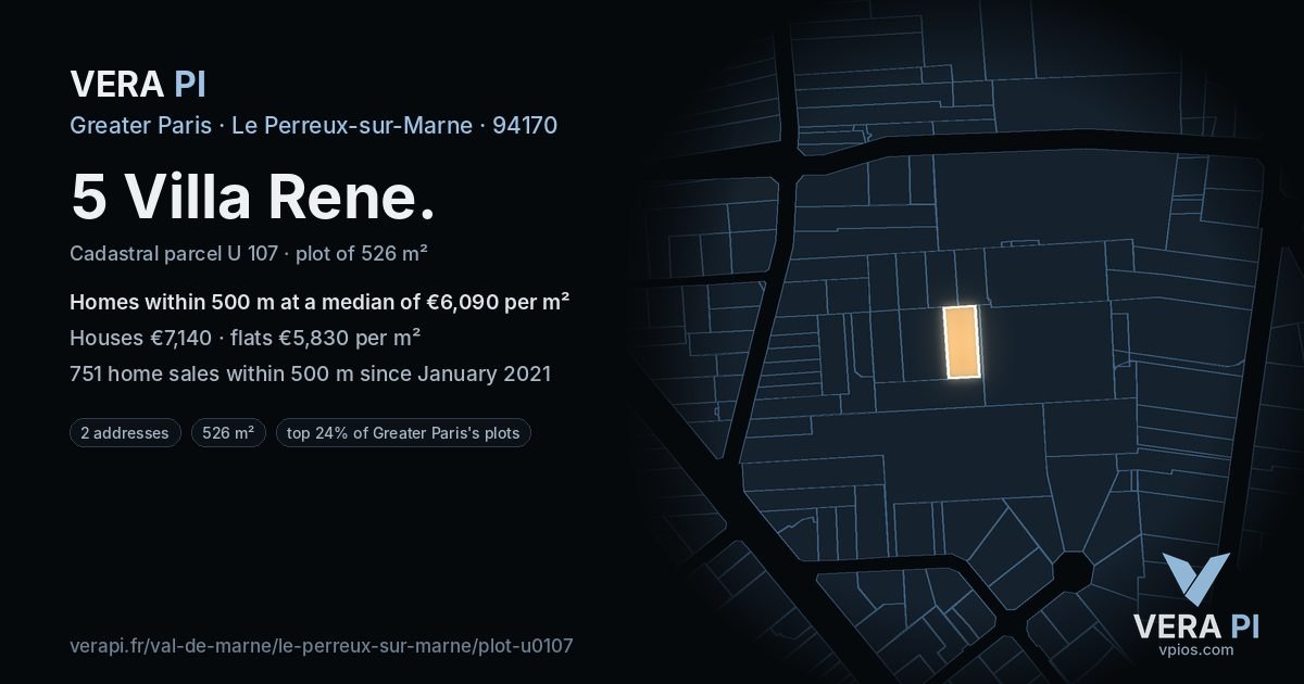 5 Villa Rene, Le Perreux-sur-Marne at night – the plot lit, the parcels around coloured by the prices near them