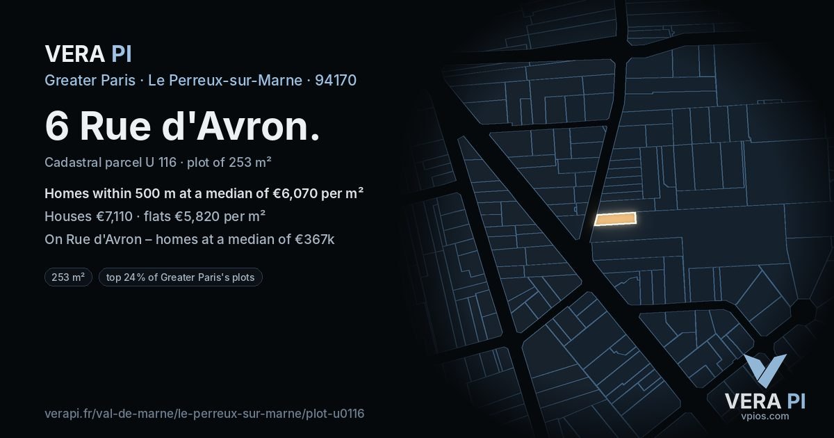 6 Rue d'Avron, Le Perreux-sur-Marne at night – the plot lit, the parcels around coloured by the prices near them