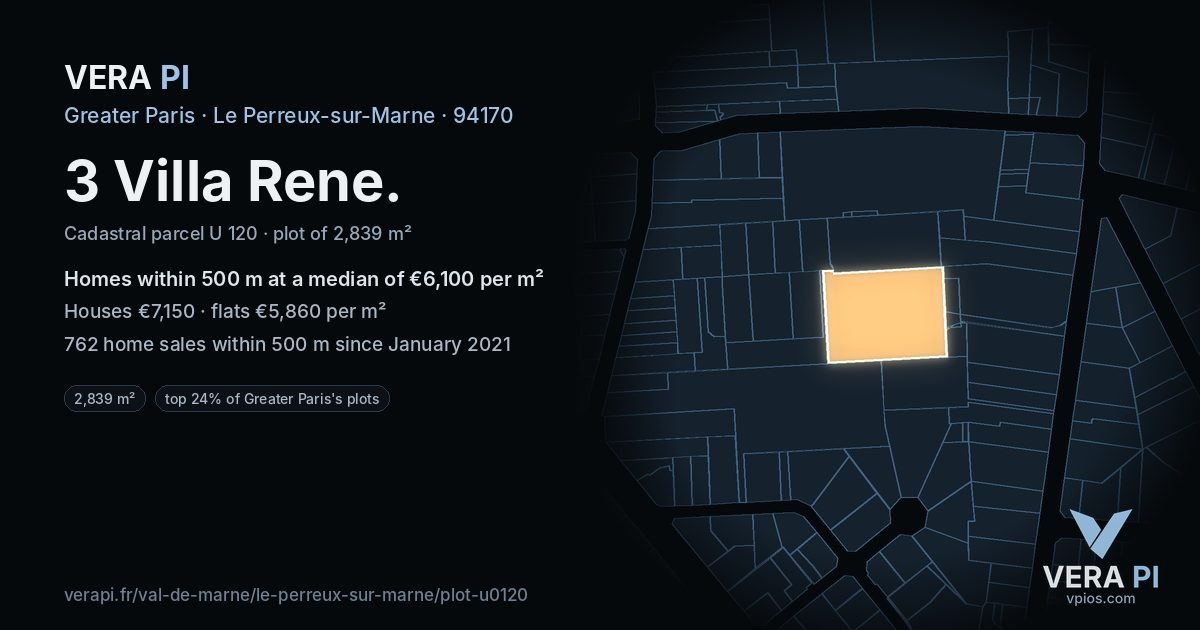 3 Villa Rene, Le Perreux-sur-Marne at night – the plot lit, the parcels around coloured by the prices near them