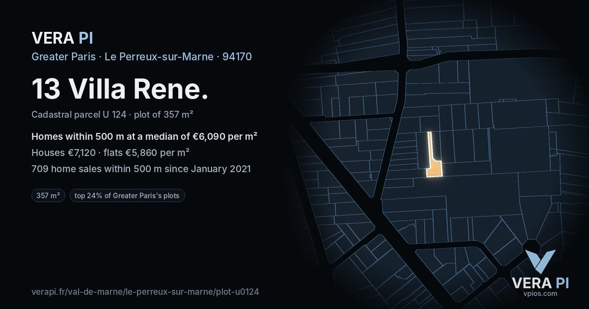 13 Villa Rene, Le Perreux-sur-Marne at night – the plot lit, the parcels around coloured by the prices near them