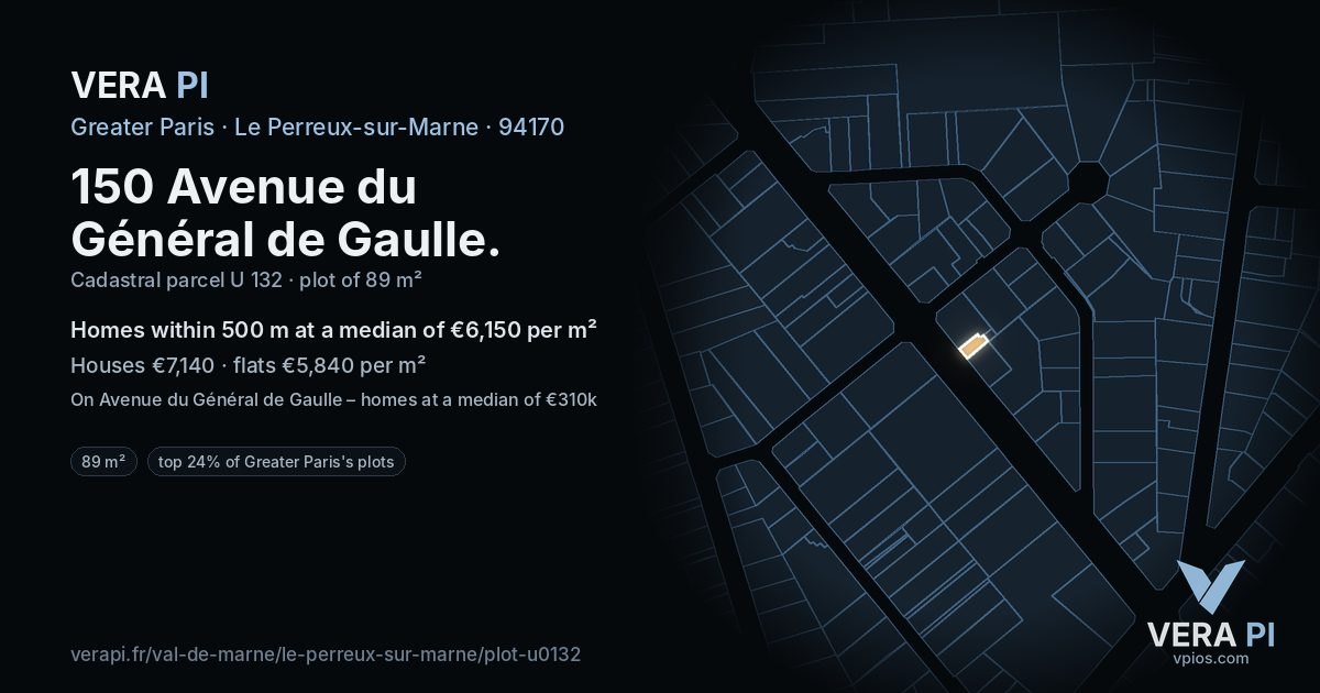 150 Avenue du Général de Gaulle, Le Perreux-sur-Marne at night – the plot lit, the parcels around coloured by the prices near them