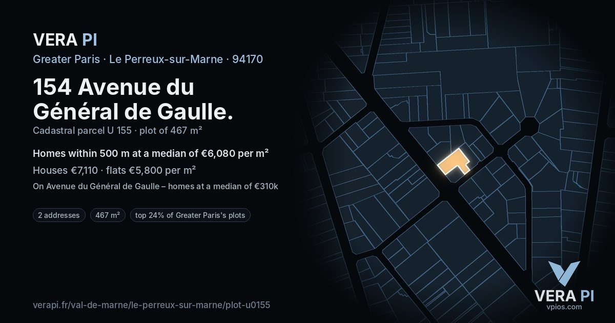154 Avenue du Général de Gaulle, Le Perreux-sur-Marne at night – the plot lit, the parcels around coloured by the prices near them