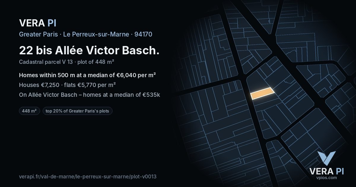 22 bis Allée Victor Basch, Le Perreux-sur-Marne at night – the plot lit, the parcels around coloured by the prices near them