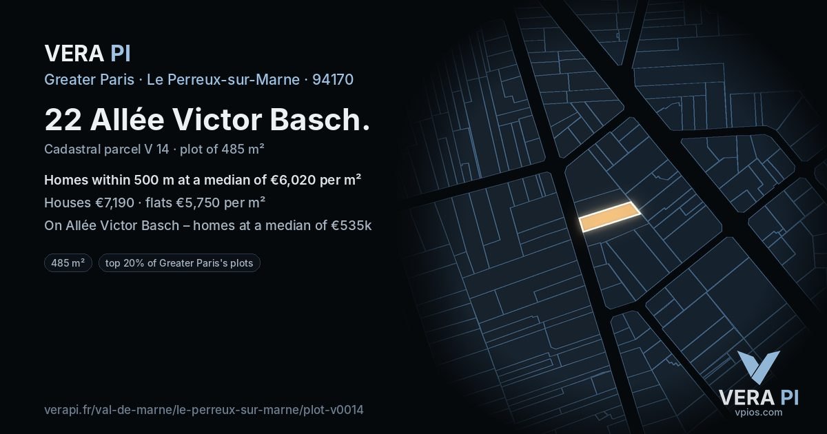 22 Allée Victor Basch, Le Perreux-sur-Marne at night – the plot lit, the parcels around coloured by the prices near them