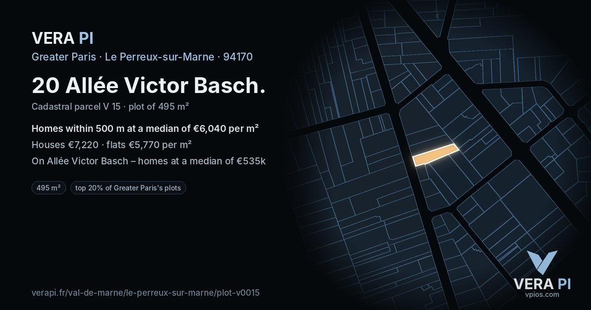 20 Allée Victor Basch, Le Perreux-sur-Marne at night – the plot lit, the parcels around coloured by the prices near them