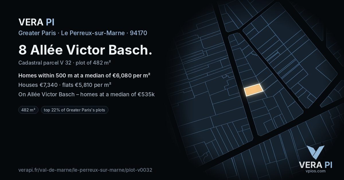 8 Allée Victor Basch, Le Perreux-sur-Marne at night – the plot lit, the parcels around coloured by the prices near them