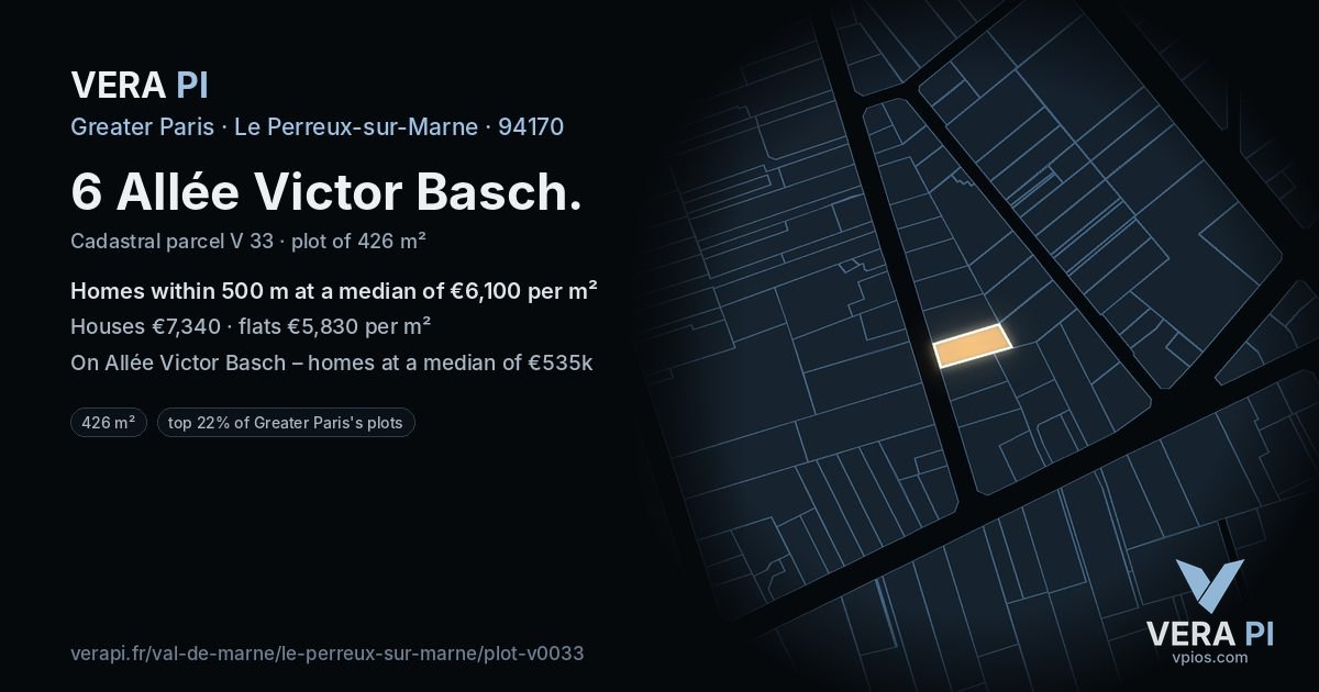 6 Allée Victor Basch, Le Perreux-sur-Marne at night – the plot lit, the parcels around coloured by the prices near them