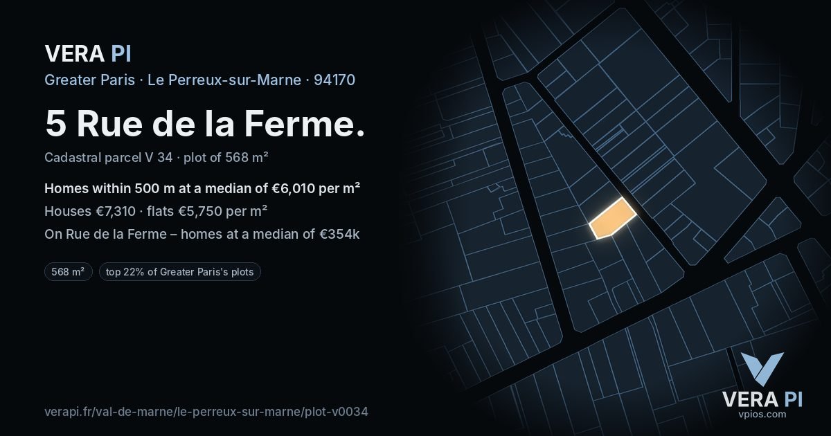 5 Rue de la Ferme, Le Perreux-sur-Marne at night – the plot lit, the parcels around coloured by the prices near them