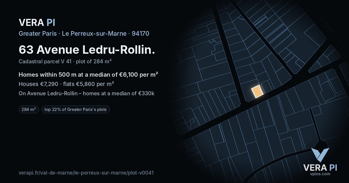 63 Avenue Ledru-Rollin, Le Perreux-sur-Marne at night – the plot lit, the parcels around coloured by the prices near them