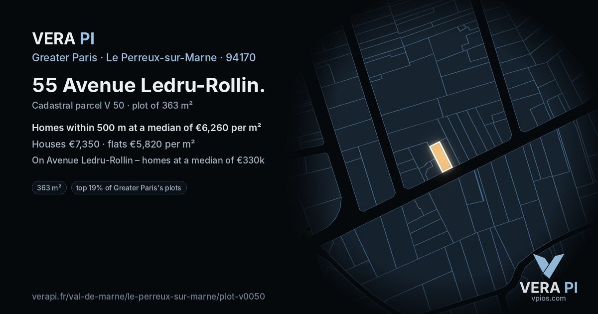 55 Avenue Ledru-Rollin, Le Perreux-sur-Marne at night – the plot lit, the parcels around coloured by the prices near them