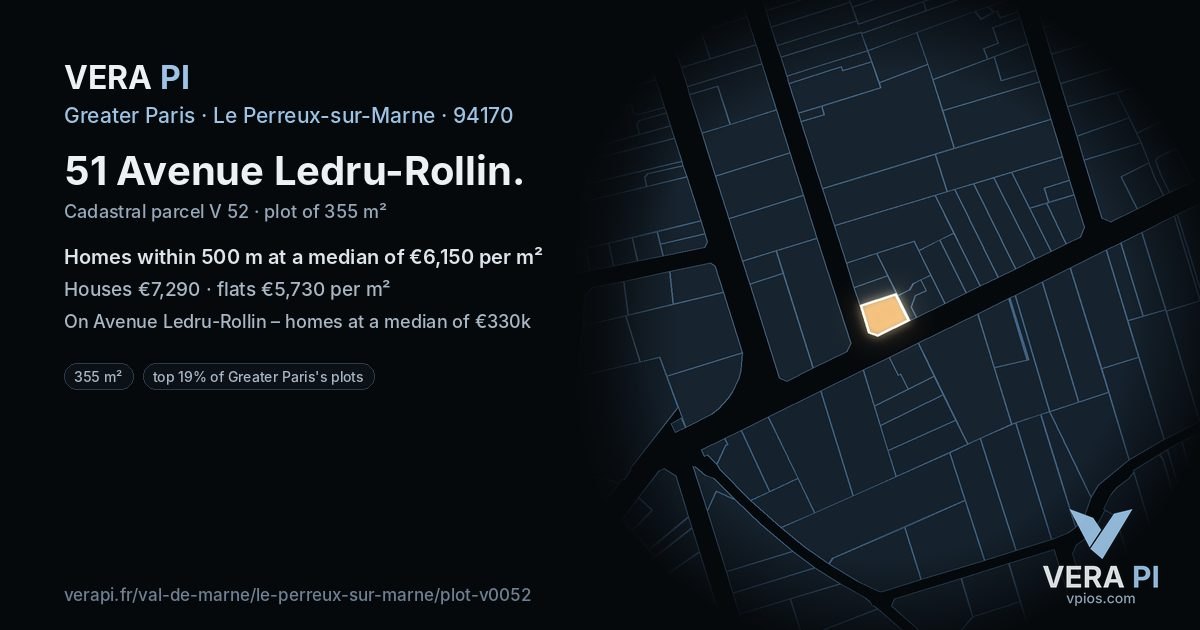 51 Avenue Ledru-Rollin, Le Perreux-sur-Marne at night – the plot lit, the parcels around coloured by the prices near them