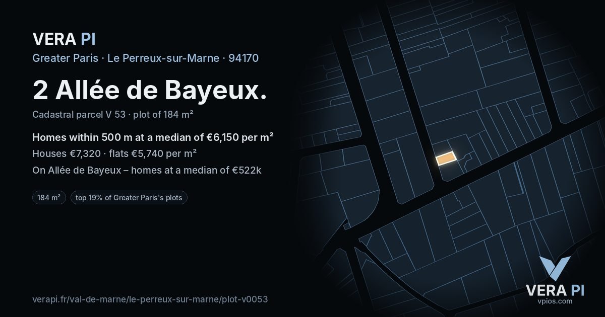 2 Allée de Bayeux, Le Perreux-sur-Marne at night – the plot lit, the parcels around coloured by the prices near them