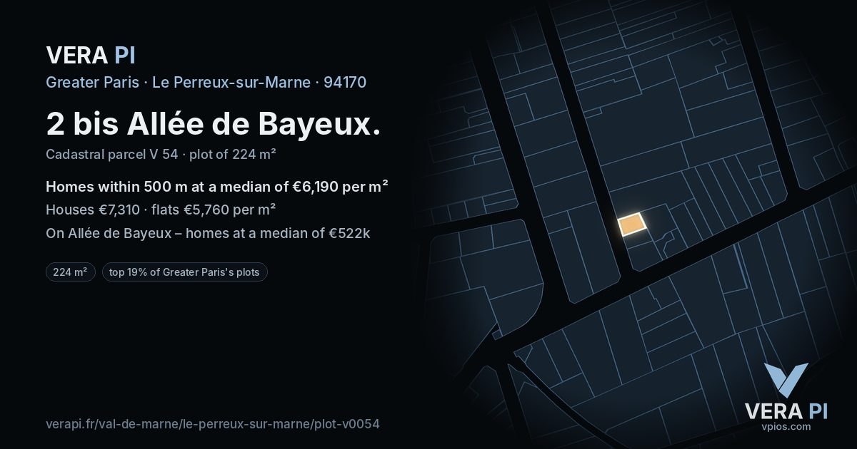 2 bis Allée de Bayeux, Le Perreux-sur-Marne at night – the plot lit, the parcels around coloured by the prices near them