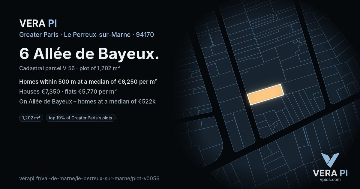 6 Allée de Bayeux, Le Perreux-sur-Marne at night – the plot lit, the parcels around coloured by the prices near them