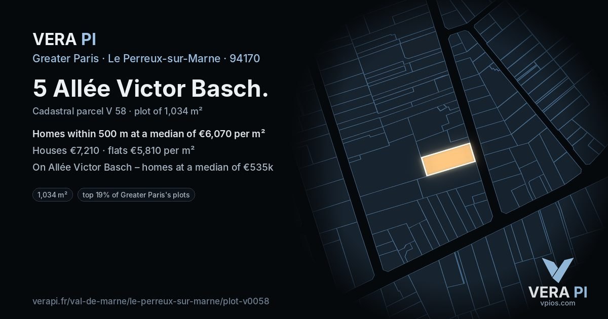 5 Allée Victor Basch, Le Perreux-sur-Marne at night – the plot lit, the parcels around coloured by the prices near them