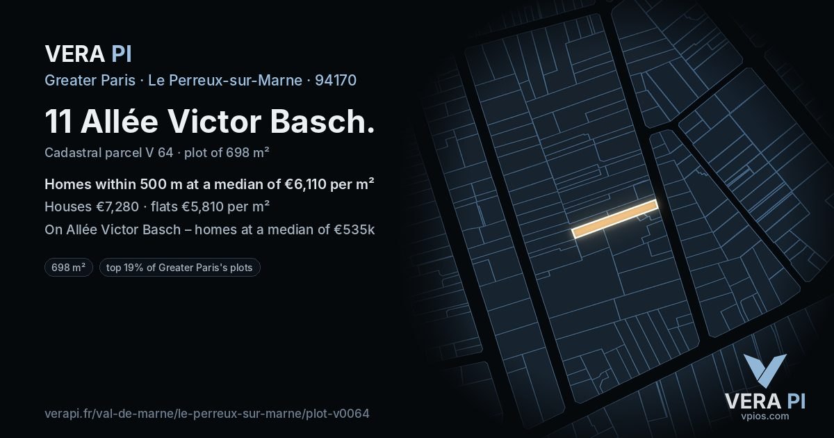 11 Allée Victor Basch, Le Perreux-sur-Marne at night – the plot lit, the parcels around coloured by the prices near them