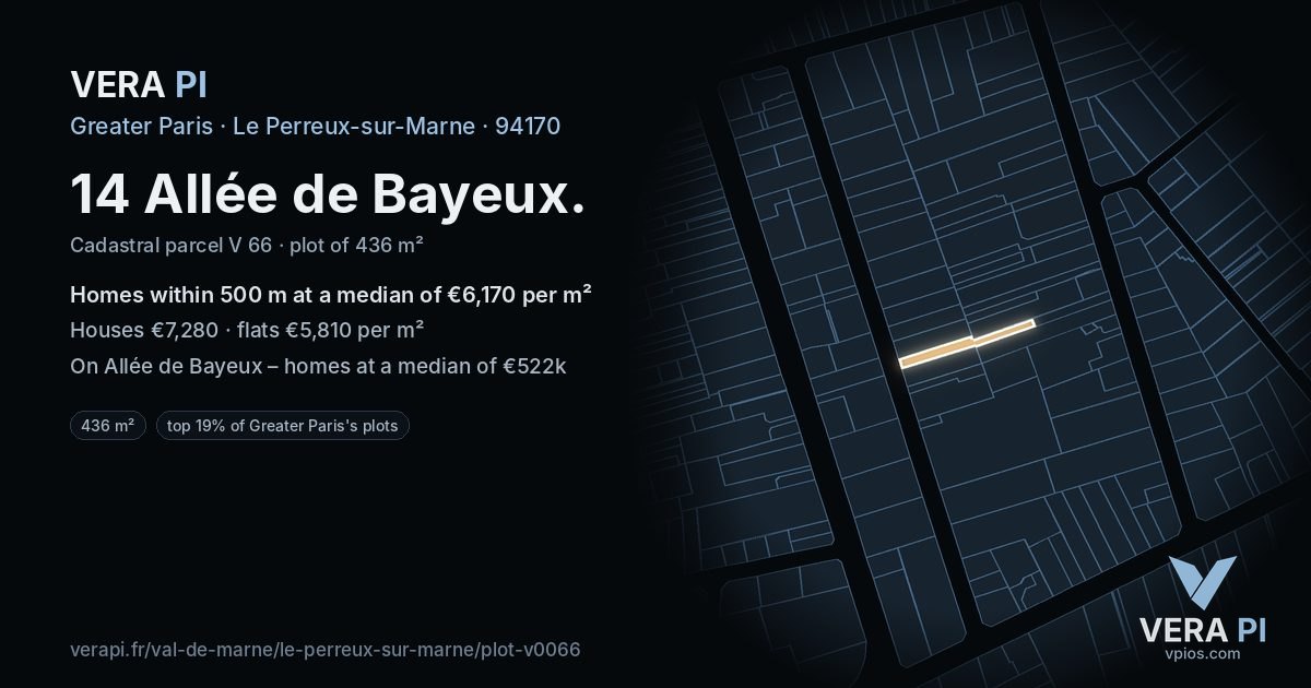 14 Allée de Bayeux, Le Perreux-sur-Marne at night – the plot lit, the parcels around coloured by the prices near them