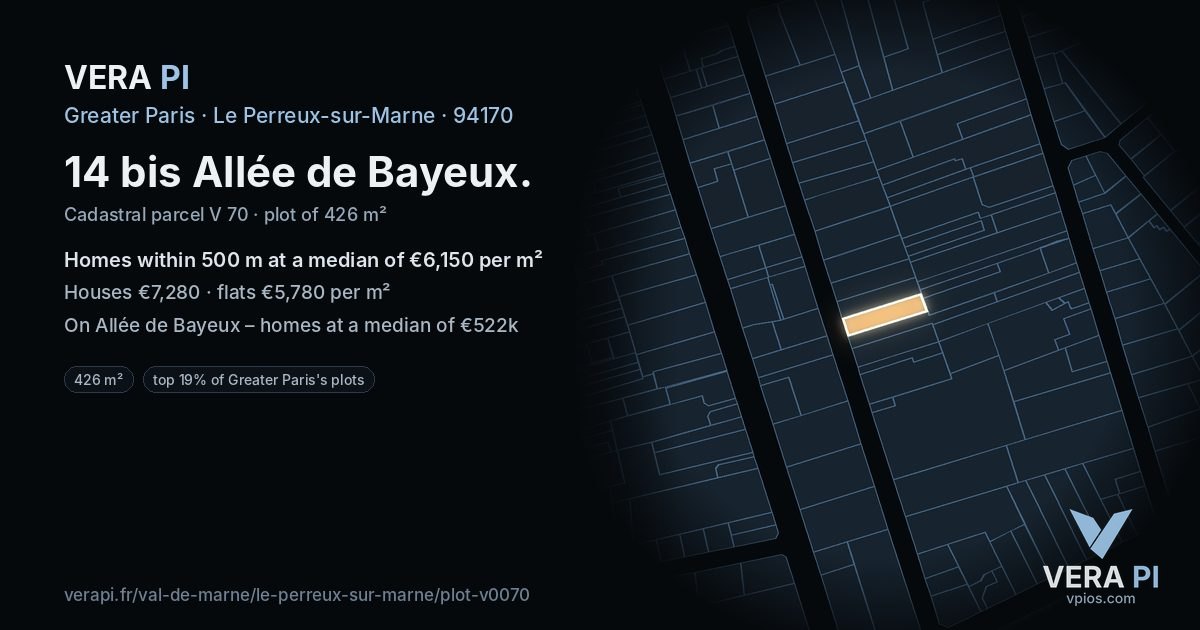 14 bis Allée de Bayeux, Le Perreux-sur-Marne at night – the plot lit, the parcels around coloured by the prices near them