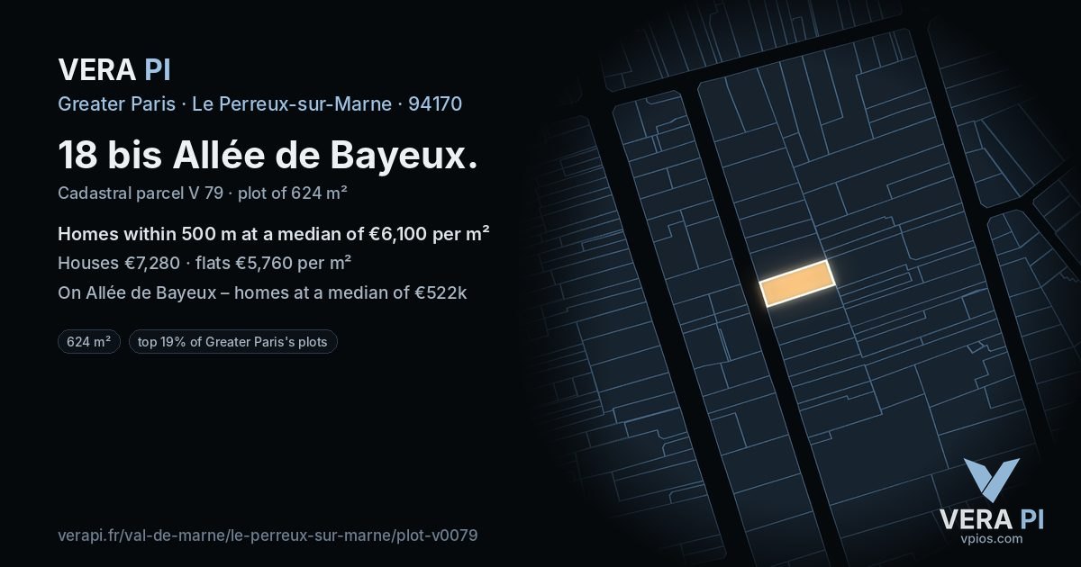 18 bis Allée de Bayeux, Le Perreux-sur-Marne at night – the plot lit, the parcels around coloured by the prices near them