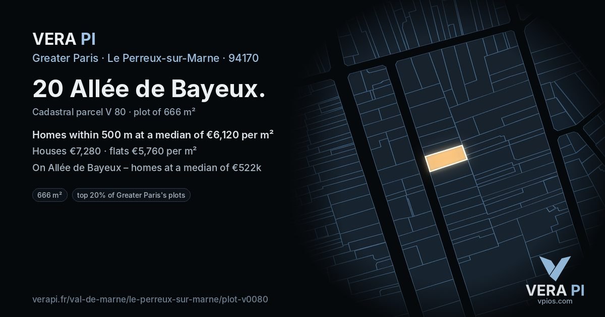 20 Allée de Bayeux, Le Perreux-sur-Marne at night – the plot lit, the parcels around coloured by the prices near them