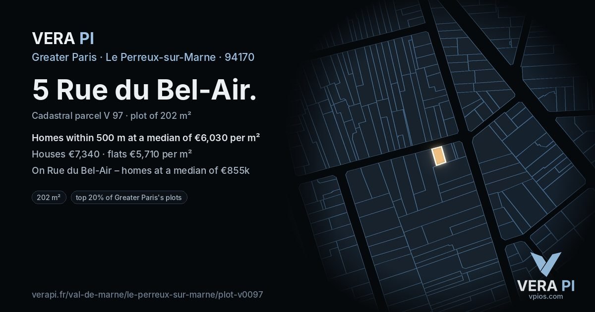 5 Rue du Bel-Air, Le Perreux-sur-Marne at night – the plot lit, the parcels around coloured by the prices near them