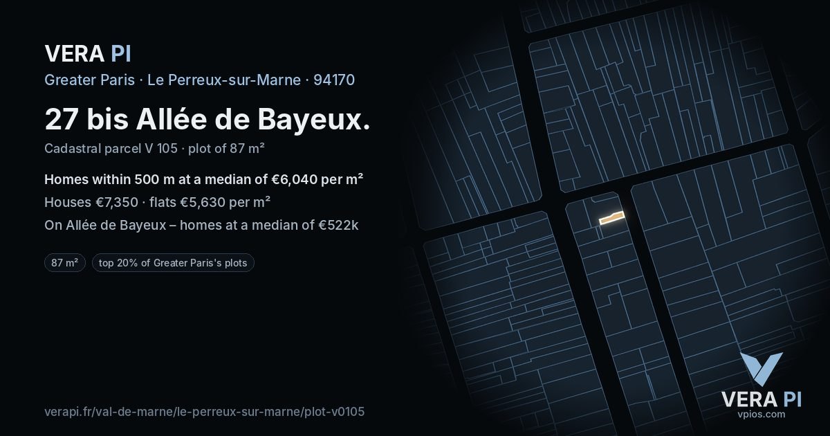 27 bis Allée de Bayeux, Le Perreux-sur-Marne at night – the plot lit, the parcels around coloured by the prices near them