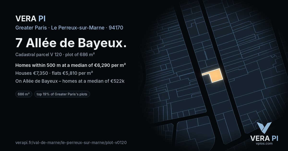 7 Allée de Bayeux, Le Perreux-sur-Marne at night – the plot lit, the parcels around coloured by the prices near them