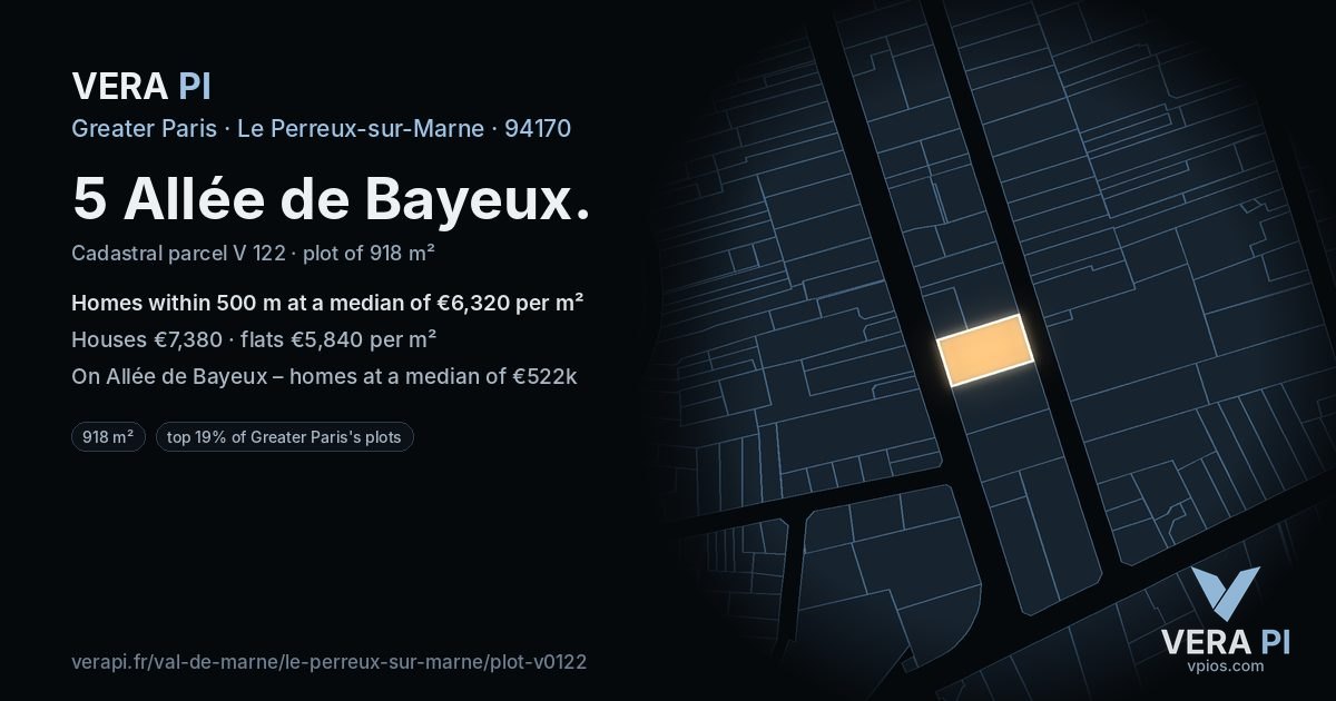 5 Allée de Bayeux, Le Perreux-sur-Marne at night – the plot lit, the parcels around coloured by the prices near them