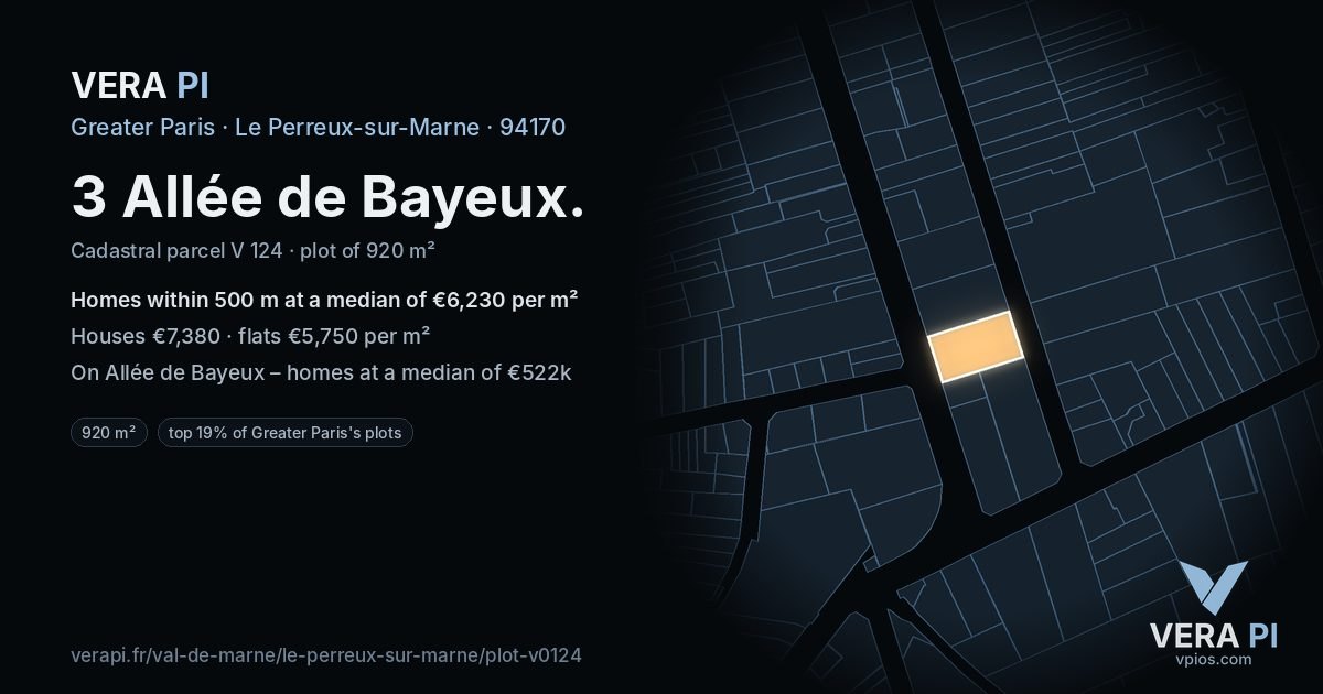 3 Allée de Bayeux, Le Perreux-sur-Marne at night – the plot lit, the parcels around coloured by the prices near them