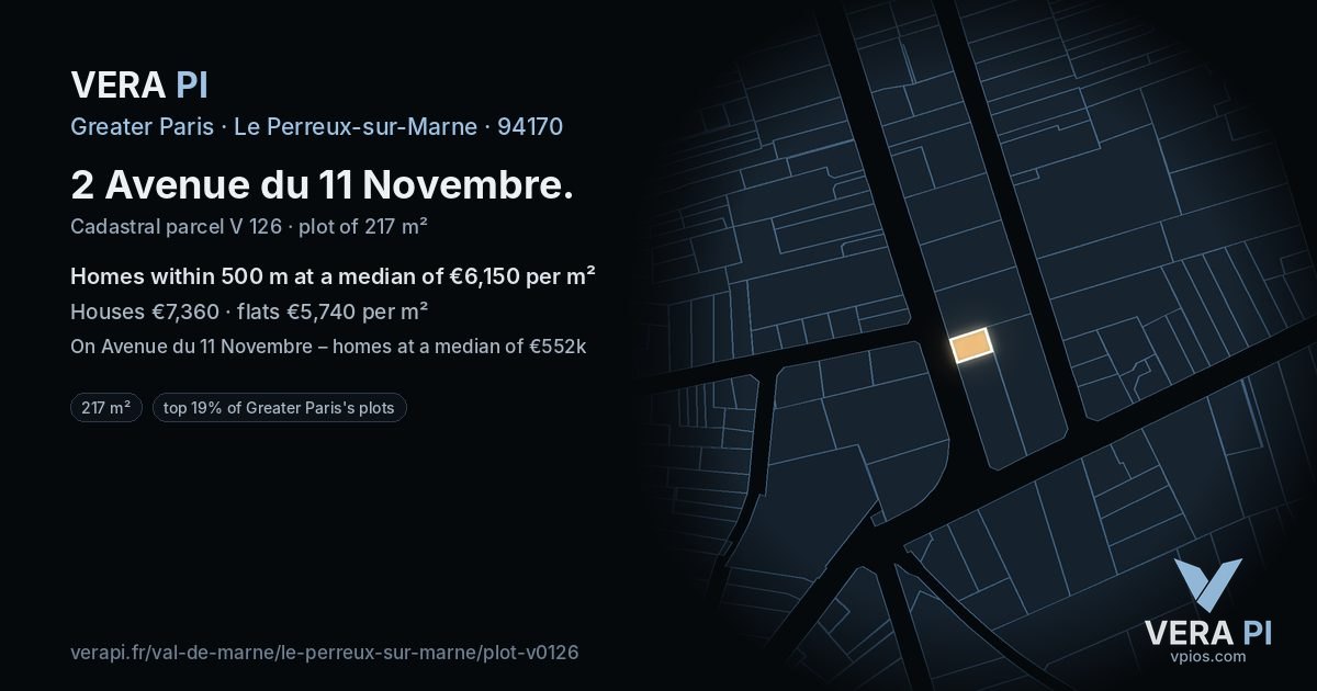2 Avenue du 11 Novembre, Le Perreux-sur-Marne at night – the plot lit, the parcels around coloured by the prices near them