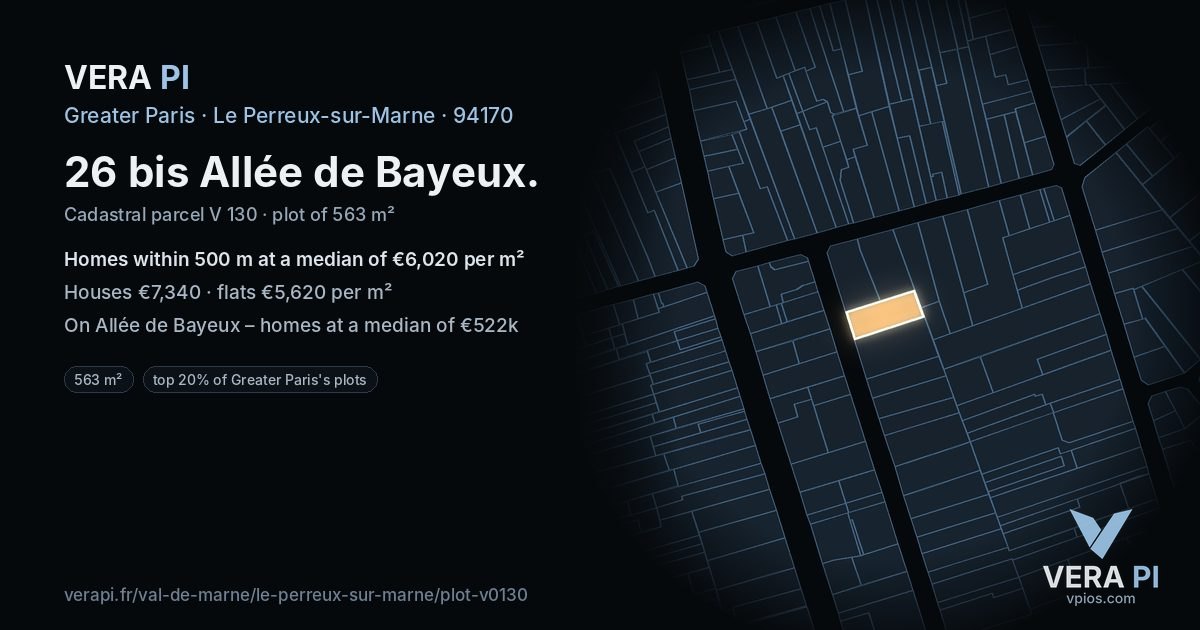26 bis Allée de Bayeux, Le Perreux-sur-Marne at night – the plot lit, the parcels around coloured by the prices near them