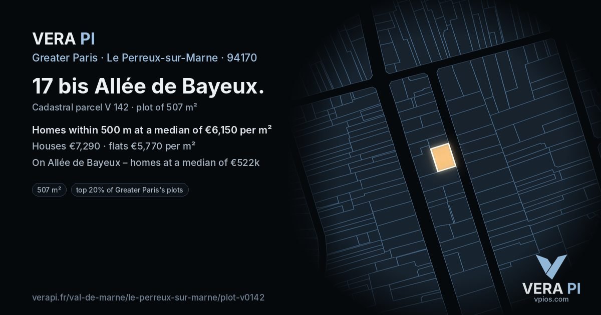17 bis Allée de Bayeux, Le Perreux-sur-Marne at night – the plot lit, the parcels around coloured by the prices near them