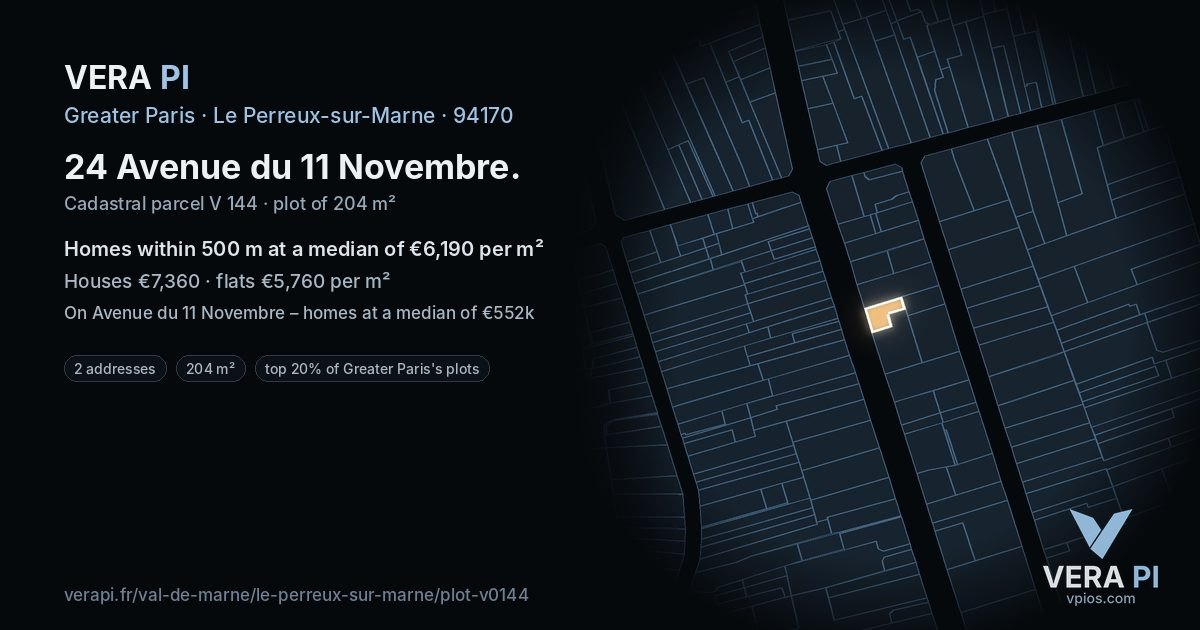 24 Avenue du 11 Novembre, Le Perreux-sur-Marne at night – the plot lit, the parcels around coloured by the prices near them