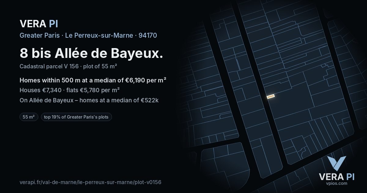 8 bis Allée de Bayeux, Le Perreux-sur-Marne at night – the plot lit, the parcels around coloured by the prices near them