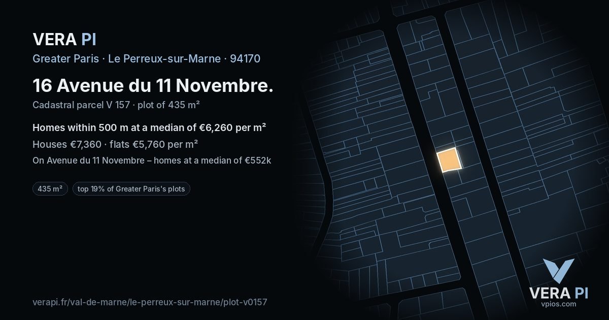 16 Avenue du 11 Novembre, Le Perreux-sur-Marne at night – the plot lit, the parcels around coloured by the prices near them